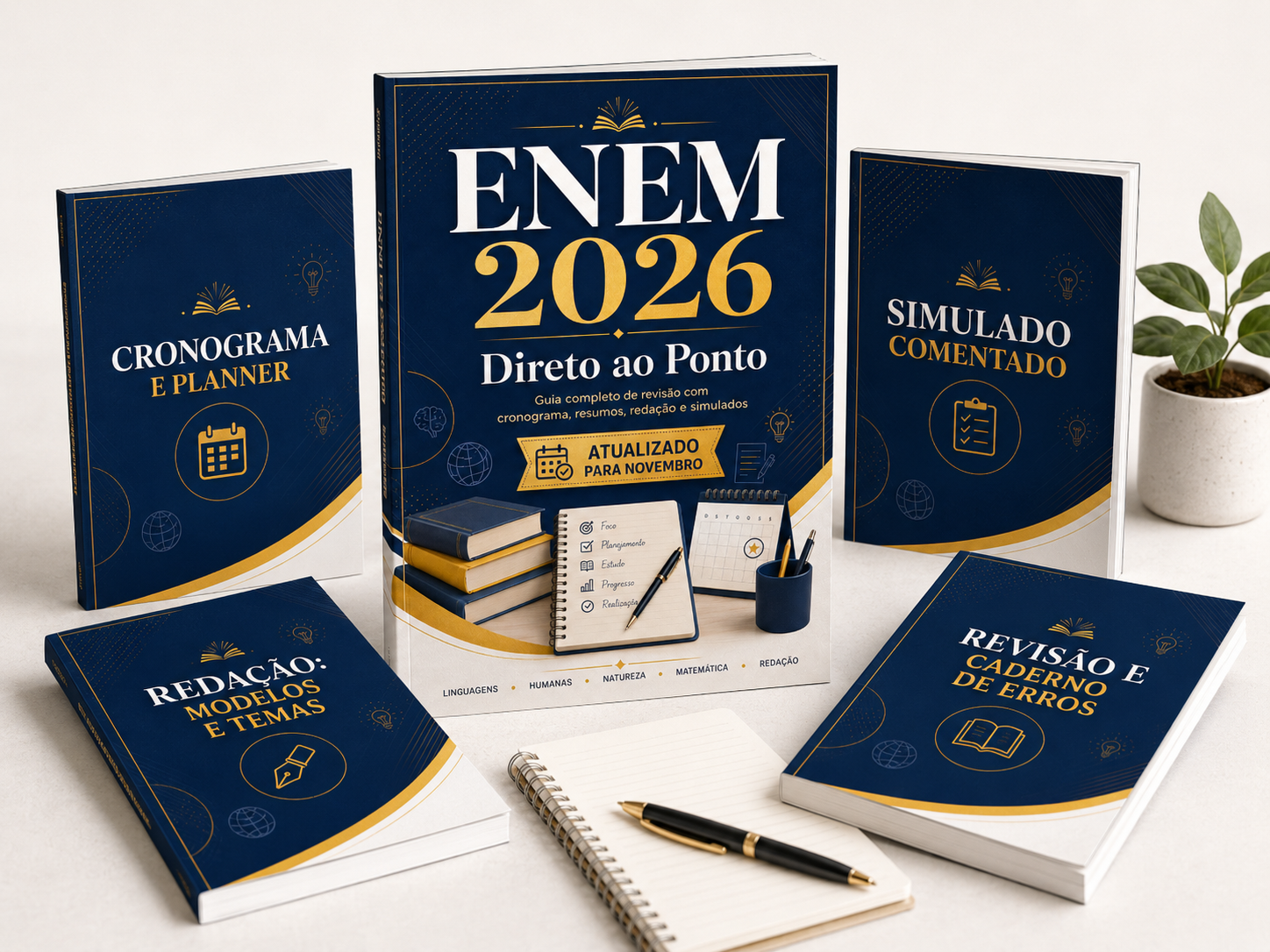 Mockup do pacote de cadernos ENEM 2026